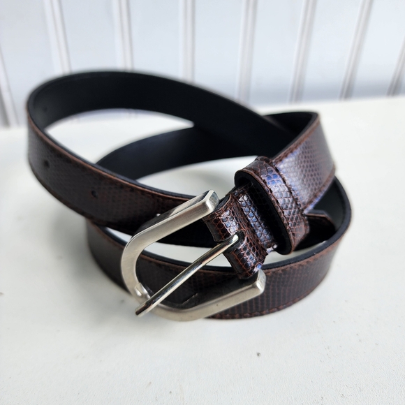 Girls Brown Embossed Reptile Print 1" Wide Belt Waist: 25" - 29"  Size 14/ 16 - Picture 1 of 8